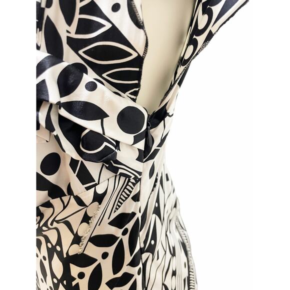Nina Austin Silk Beaded Abstract Black and White Dress Large - Picture 9 of 16